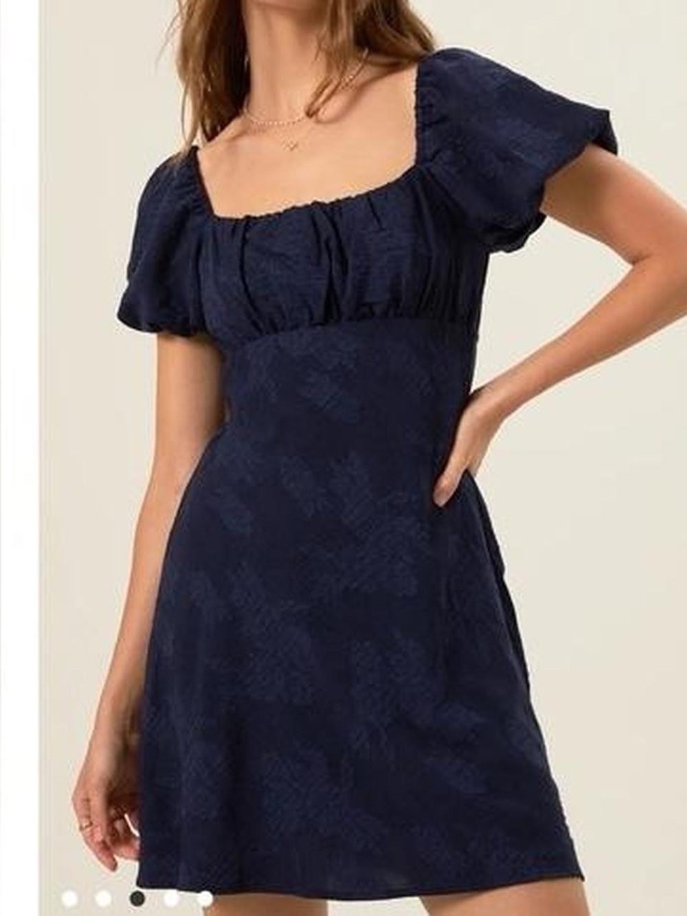 Altar'd State Navy Blue Lunar Jacquard Mini Dress Puff Sleeves Womens Size M NWT
